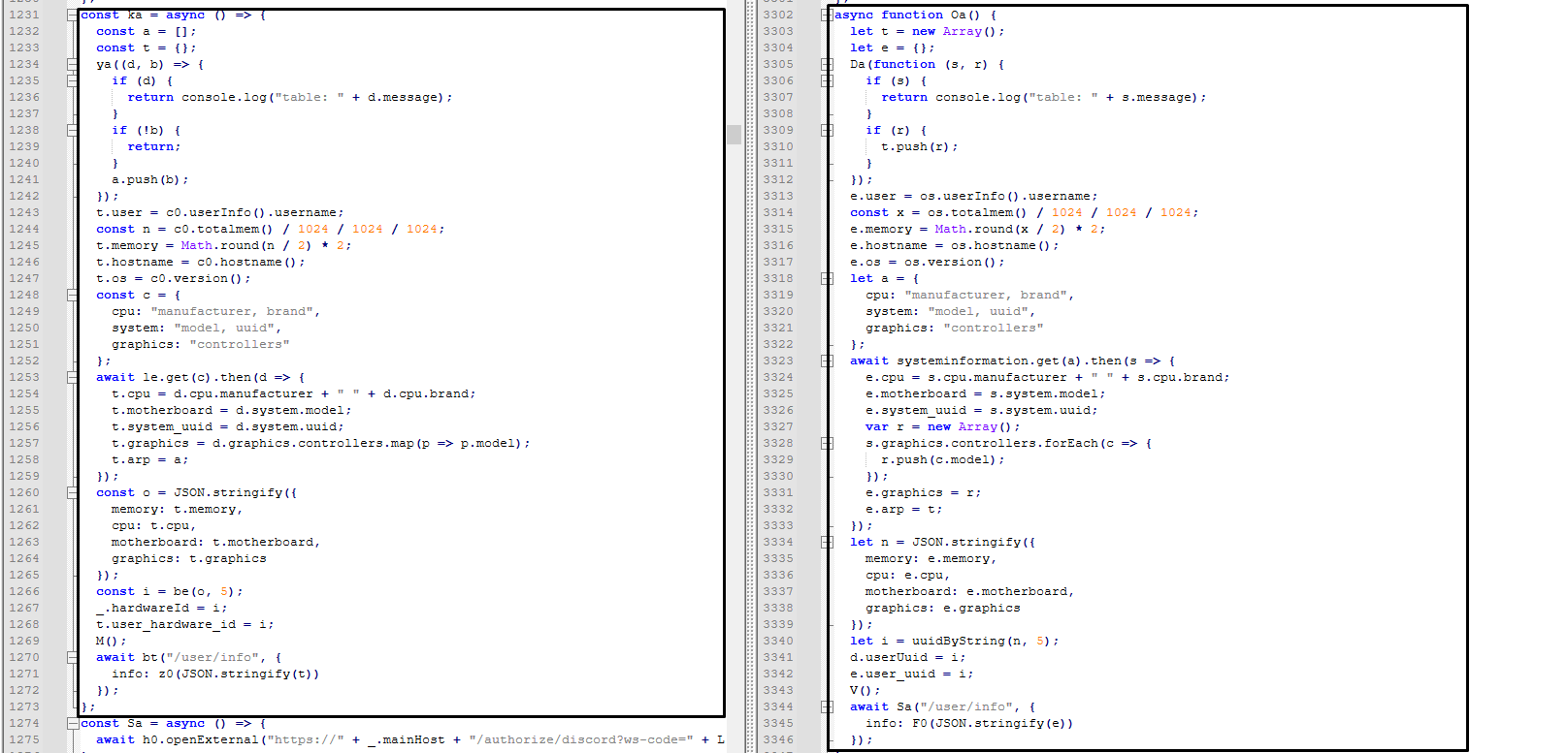 Comparison of extensive logging done by Network Graphics on the left and ModsHub on the right