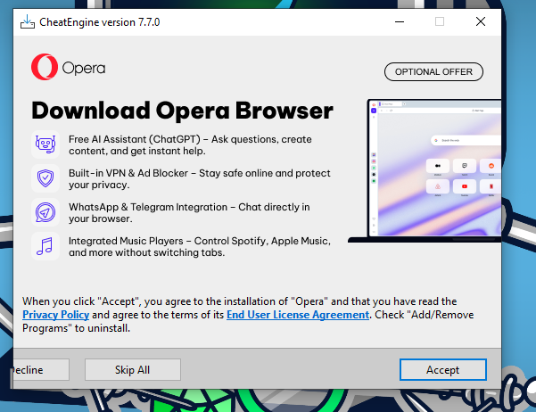 Software asks me if I want to download "Opera Browser"