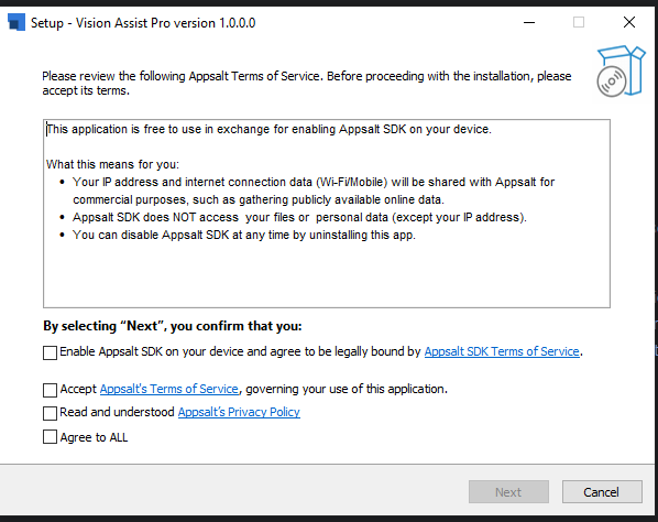 The first window we face when installing software from AppSalt