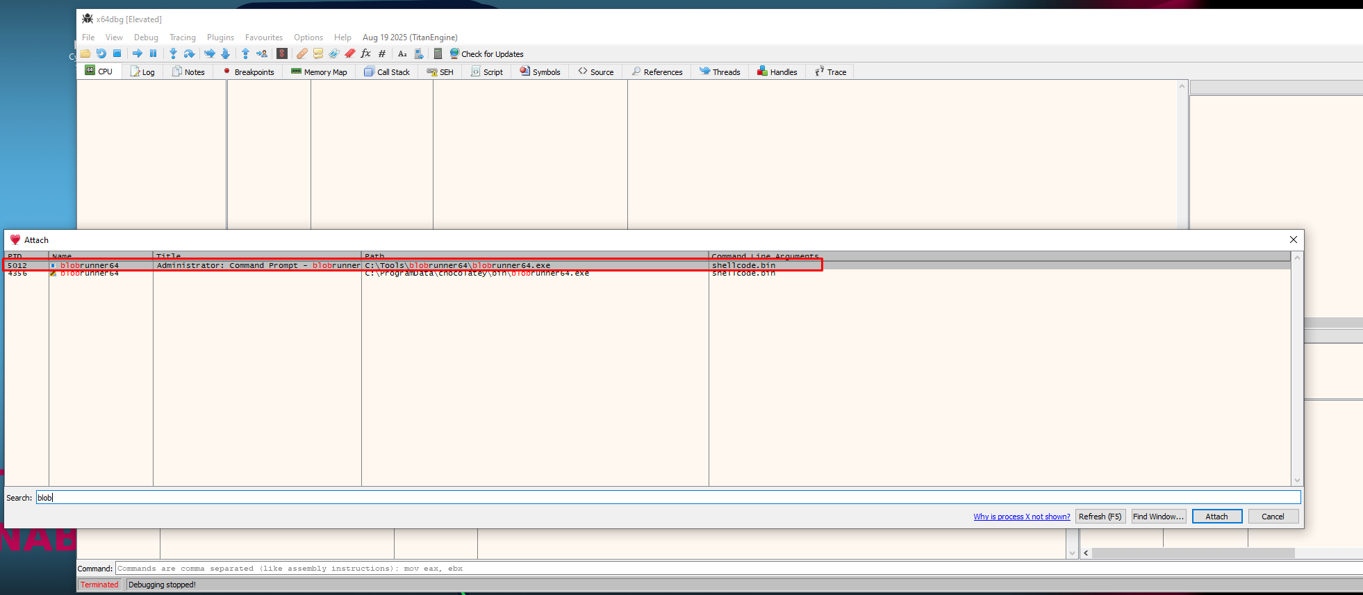 Locating and attaching the instance of BlobRunner