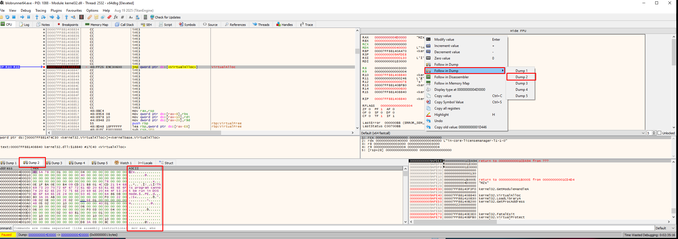 Dump 2 showing this is a PE file