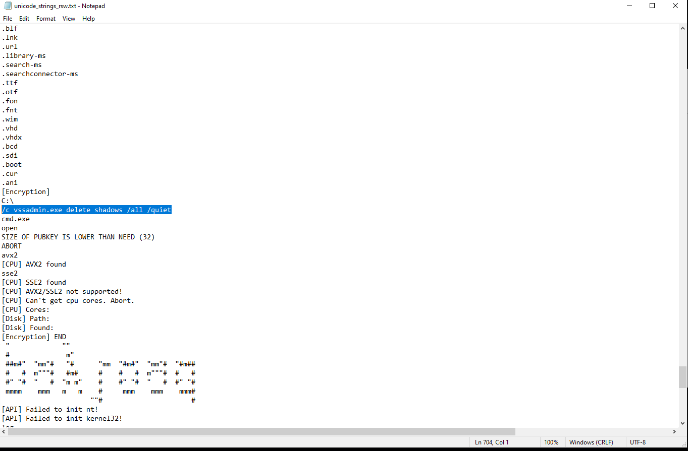 strings vssadmin