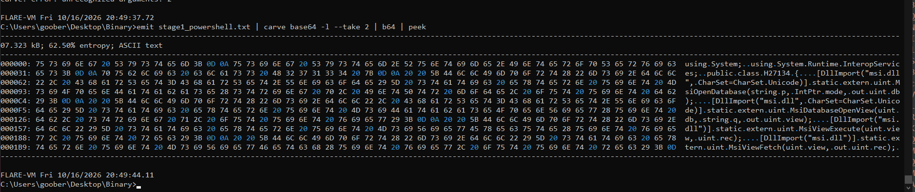 binref command to decode the second Base64 string