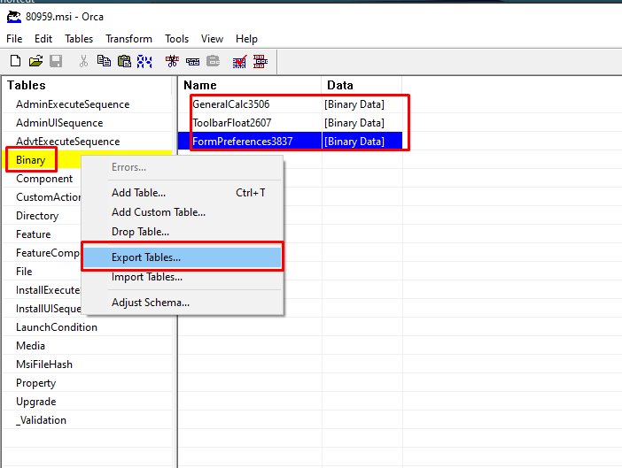Extracting all 3 files from Binary section using Orca