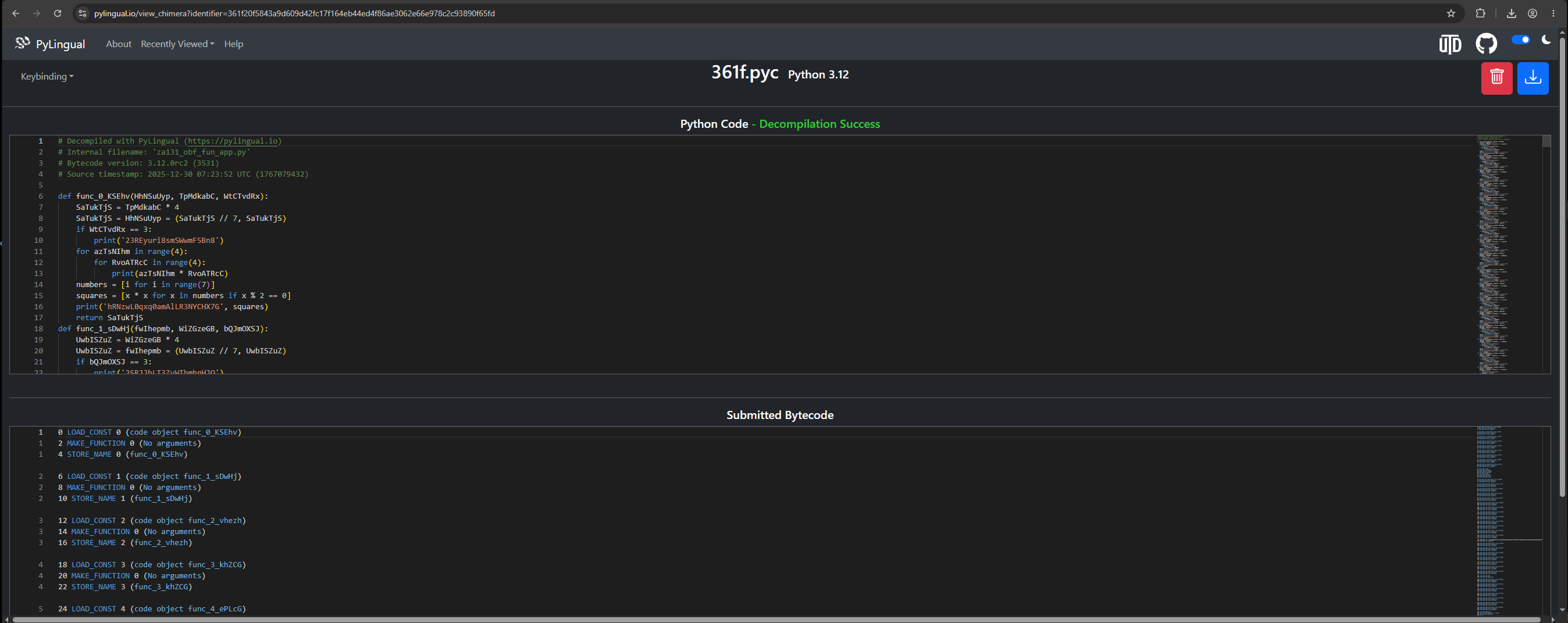 Pylingual successfully decompiled the .PYC file